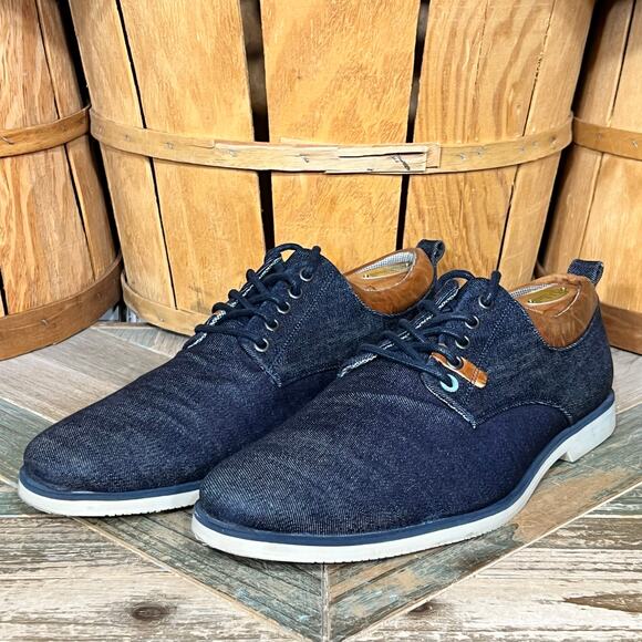 Bull Boxer Justyfi Denim Navy Canvas Tan Leather Casual Oxfords Mens Size 13 main image 4